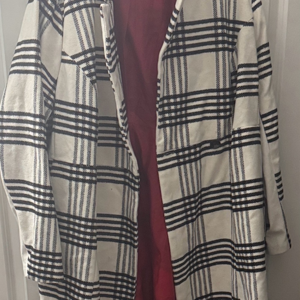Torrid Black and White Plaid Trench Coat